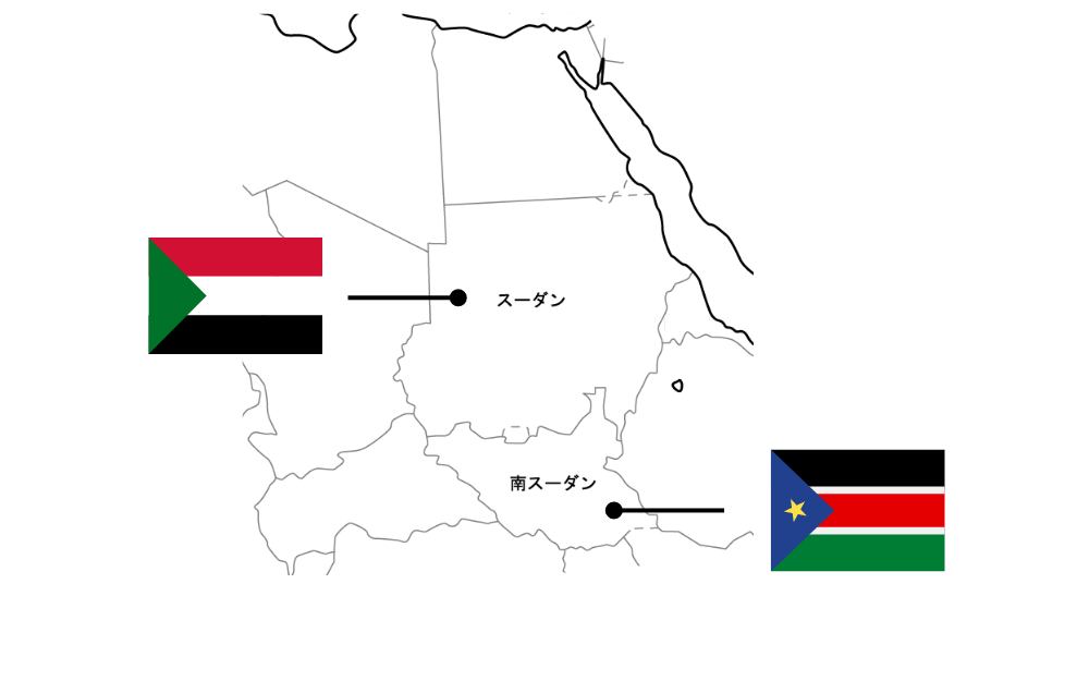 スーダンと南スーダンの関連地図